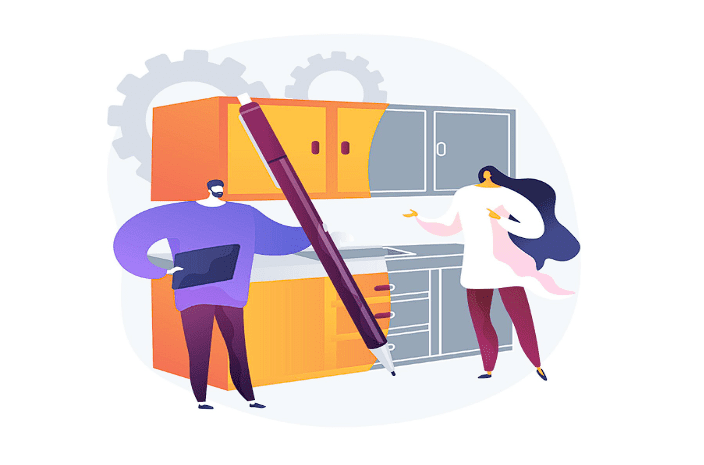 Illustration of two people negotiating over the design of a kitchen remodel